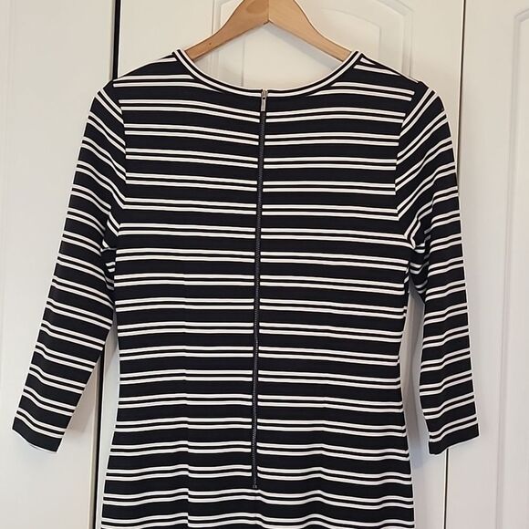 Ann Taylor Black White Striped Midi Length Dress Size S Career Office 3/4 Sleeve - Picture 7 of 13